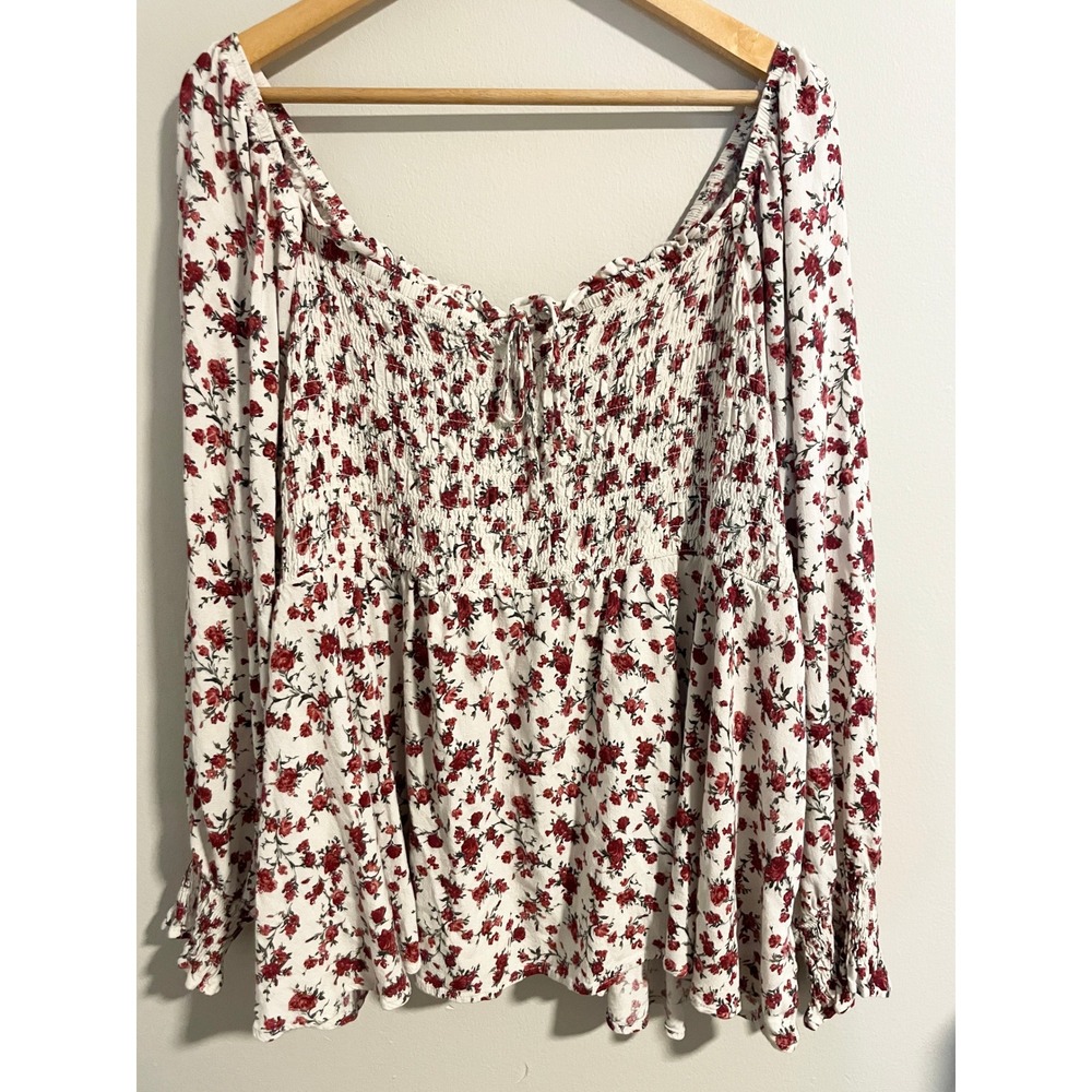 Torrid Womens Floral Smocked Babydoll Top Long Sleeve Size 4 4X Boho Cottagecore
